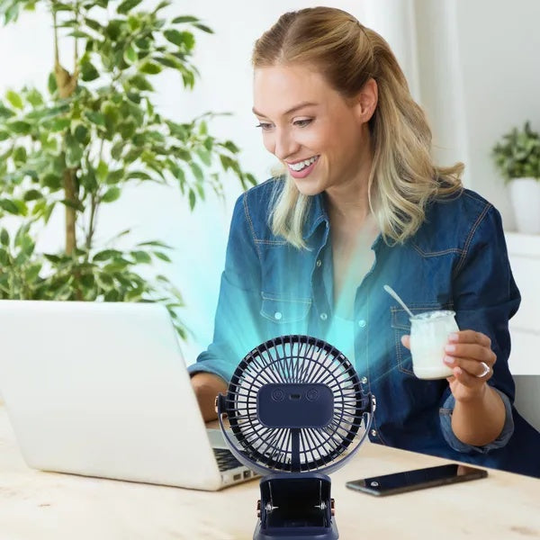 Portable Quiet Clip On Fan With 5 Speeds 3 Brightness Fully Adjustable Angle Type-C Rechargeable Clip