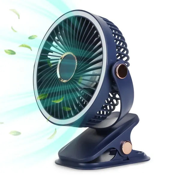 Portable Quiet Clip On Fan With 5 Speeds 3 Brightness Fully Adjustable Angle Type-C Rechargeable Clip