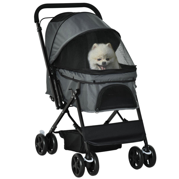 PawHut Pet Stroller Pushchair Foldable Travel Dog Cat Carriage W/ Reversible Handle Brake Basket
