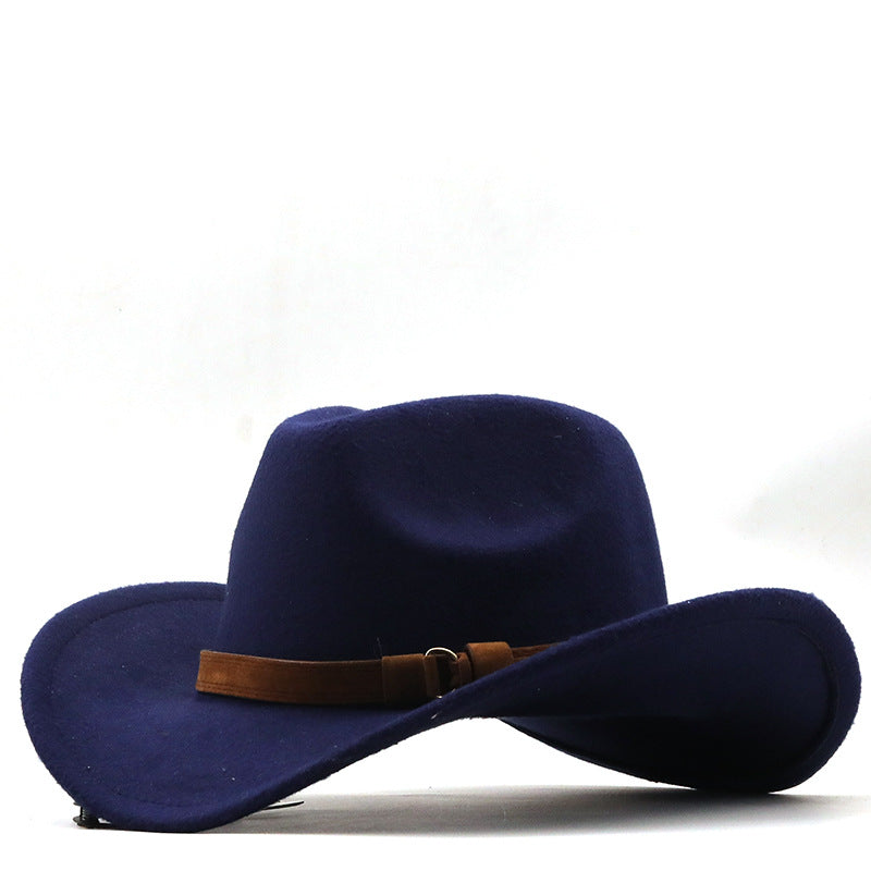 Casual Retro Belt Autumn And Winter Men's And Women's Woolen Western Cowboy Hat