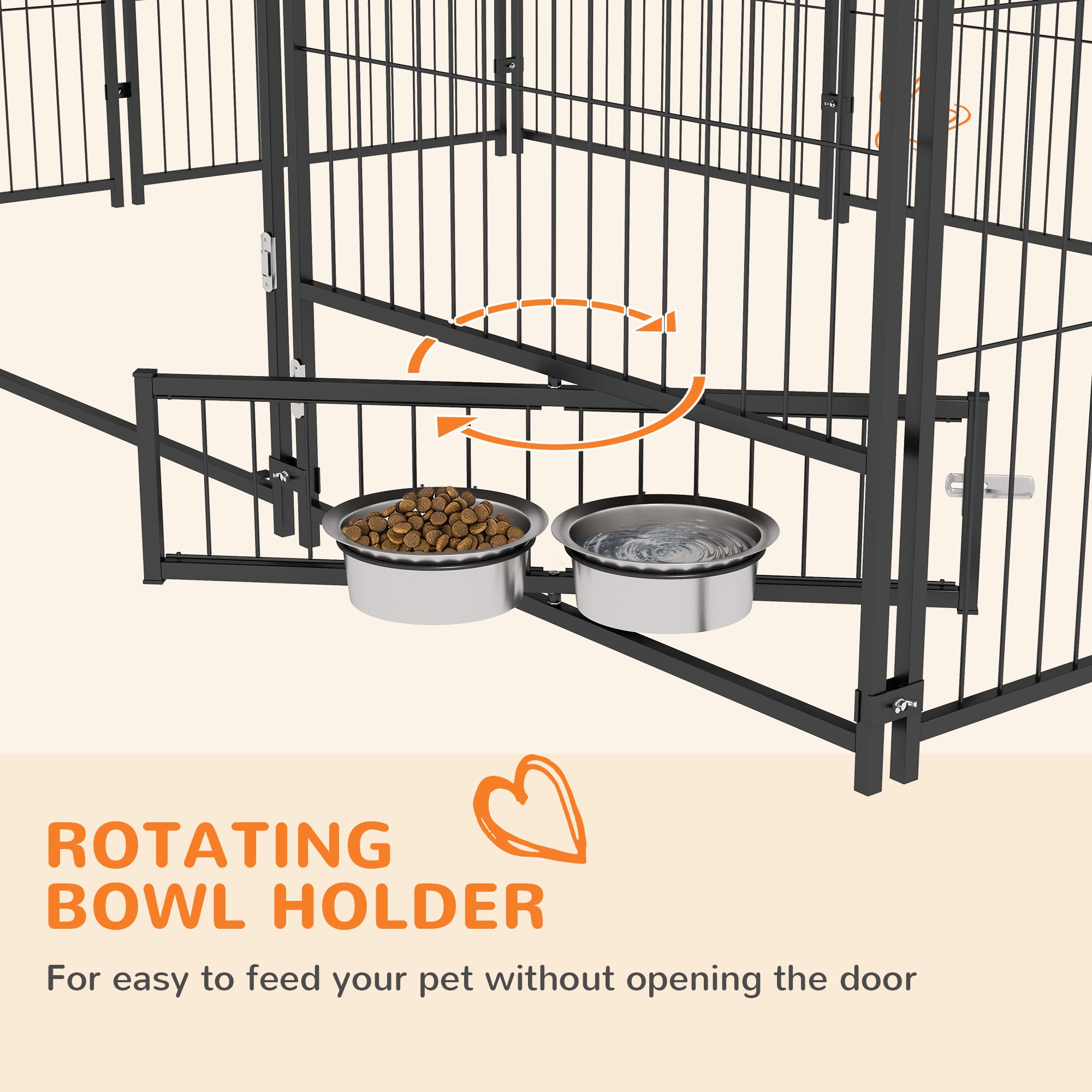 Outside Dog Kennel, 6.9' x 4.6' x 5' Puppy Play Pen with Canopy, Garden Playpen Fence Crate with Rotating Bowl, Black