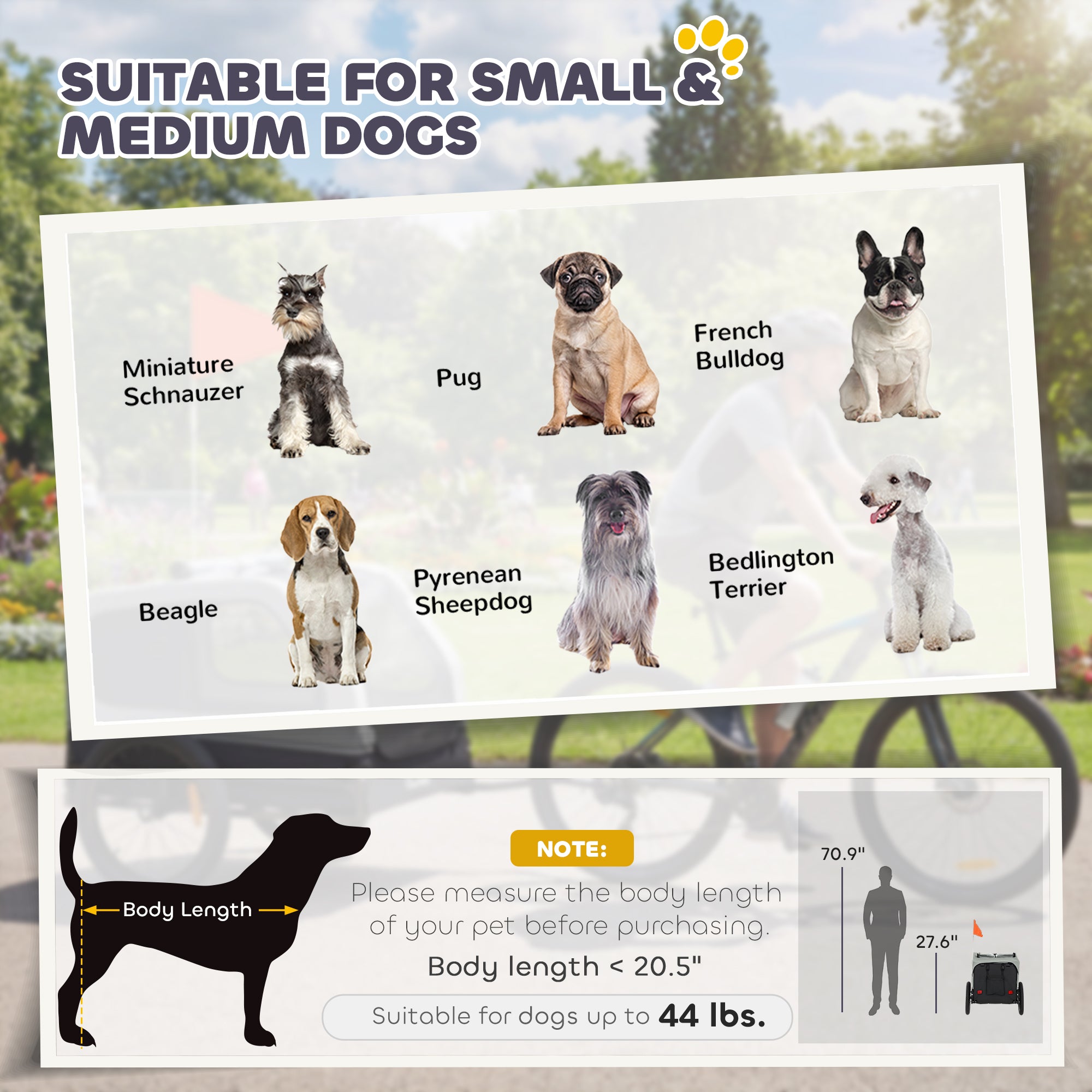 Dog Bike Trailer for Small & Medium Dogs, Universal Bicycle Coupler, Flip-Down Ramp Tailgate, Gray