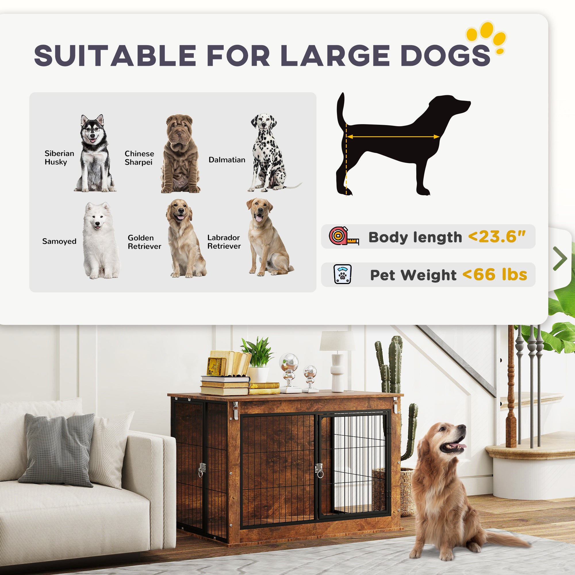 39" Dog Crate Furniture with Flip-up Top Opening, 2 Doors, Dog Kennel Furniture for Large Dogs, Rustic Brown