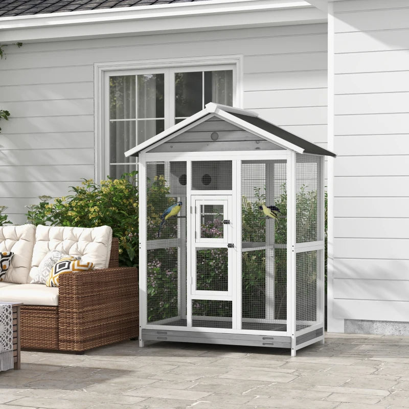 Wooden Bird Cage Aviary, Flight Cage With 4 Perches, Nest And Slide-Out Tray For Indoor Outdoor, GrayMultiple Packages Shipped. Please Pay Attention To The Dimensions And Weight In The Details.