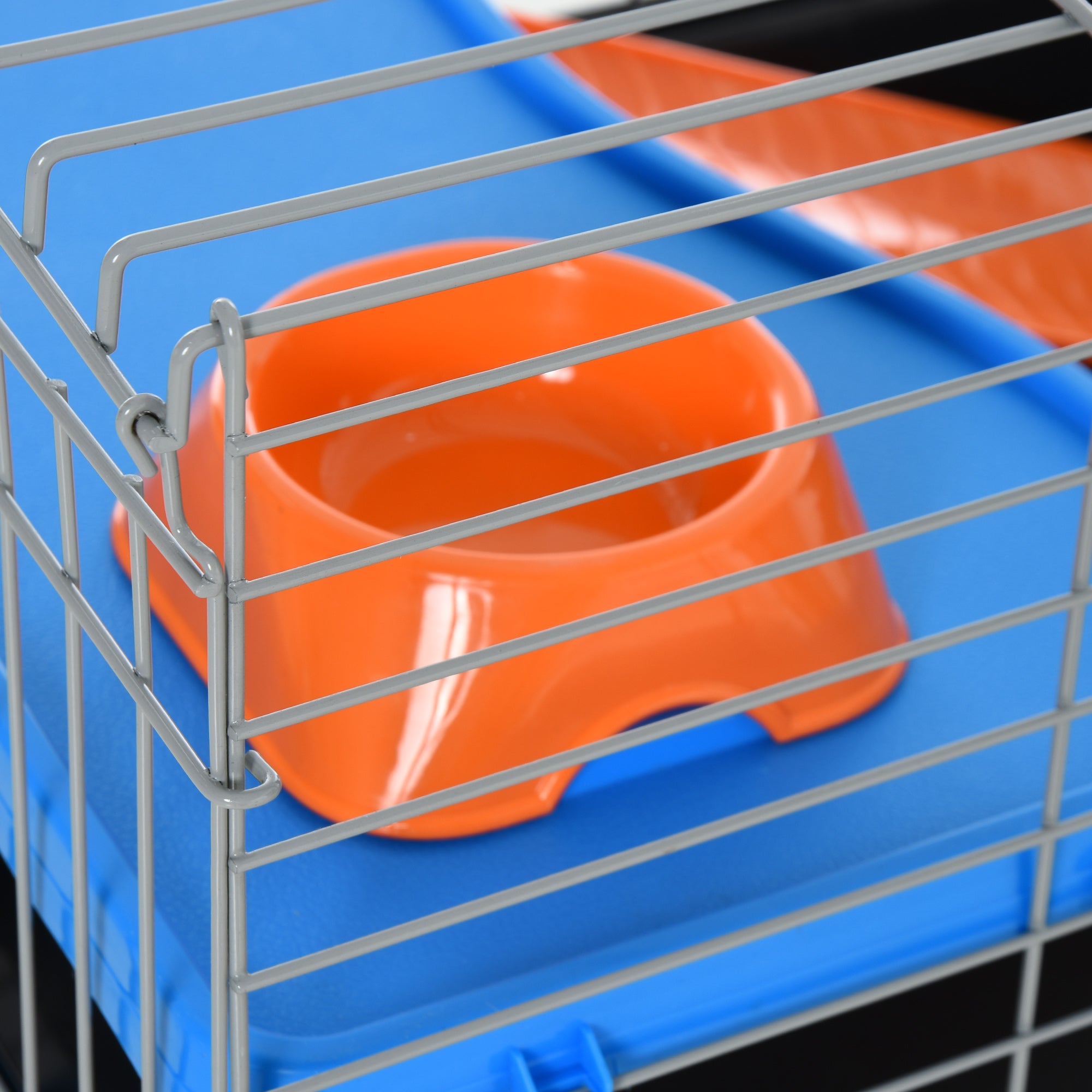 35"L Small Animal Cage with Food Dish, Water Bottle, Hay Feeder, Platform, Ramp for Chinchilla, Black