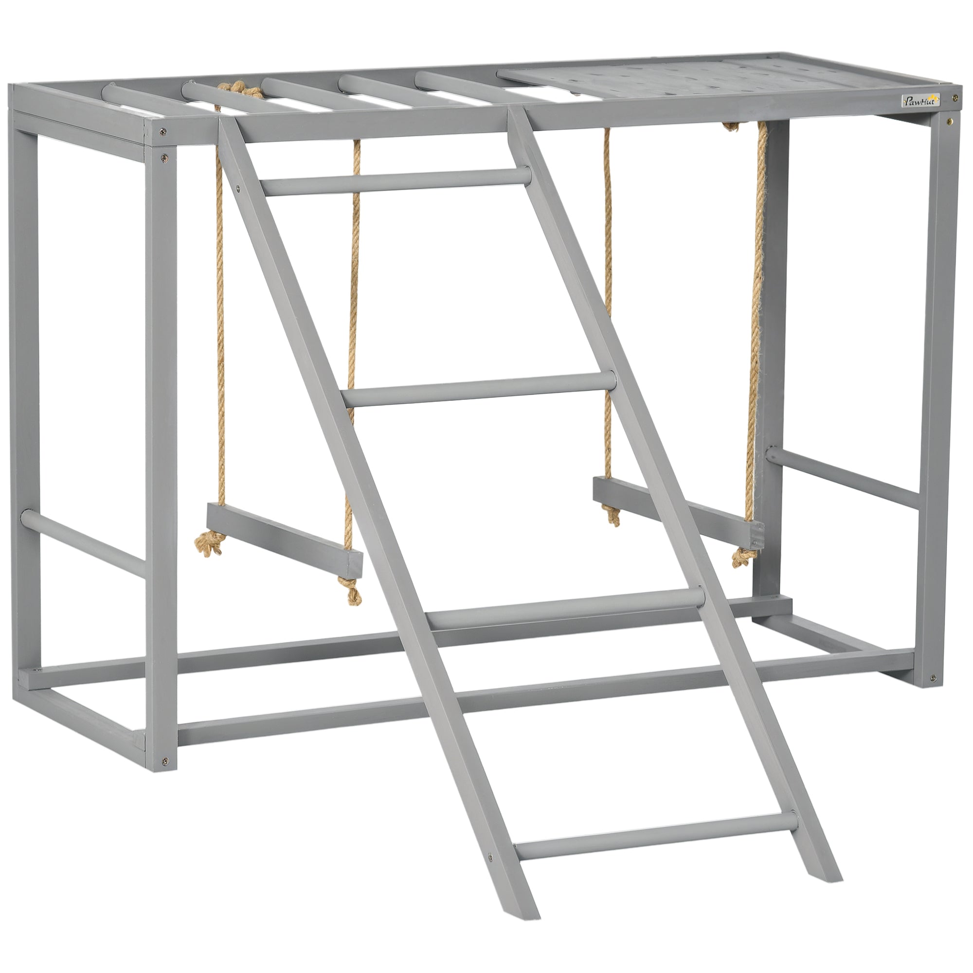Chicken Activity Play with Swing Set for 3–4 Birds, Wooden Chicken Coop Accessory with Multiple Perches & Hen Ladder, Gray