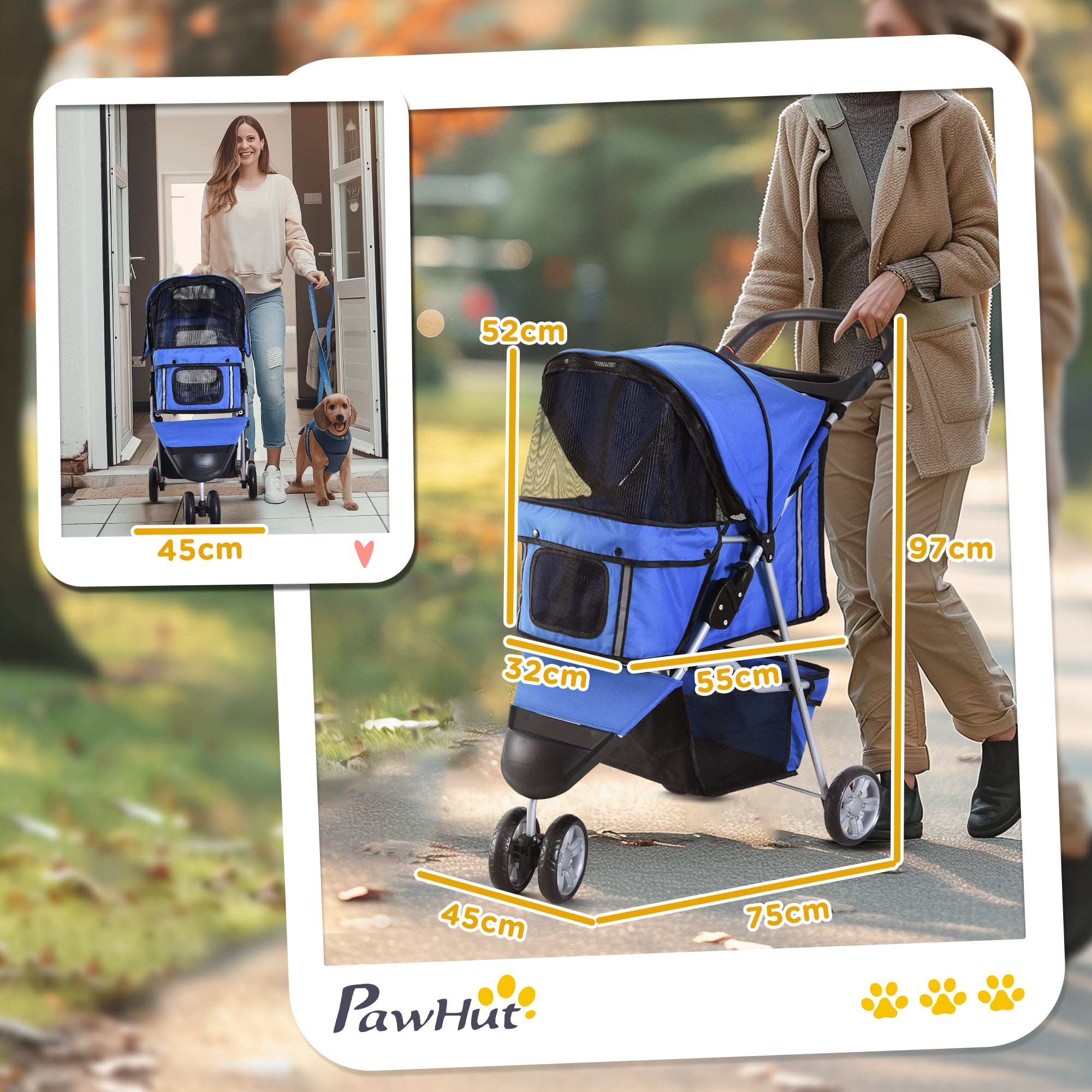 PawHut 3 Wheel Pet Stroller For Small And Miniature Dogs, Blue