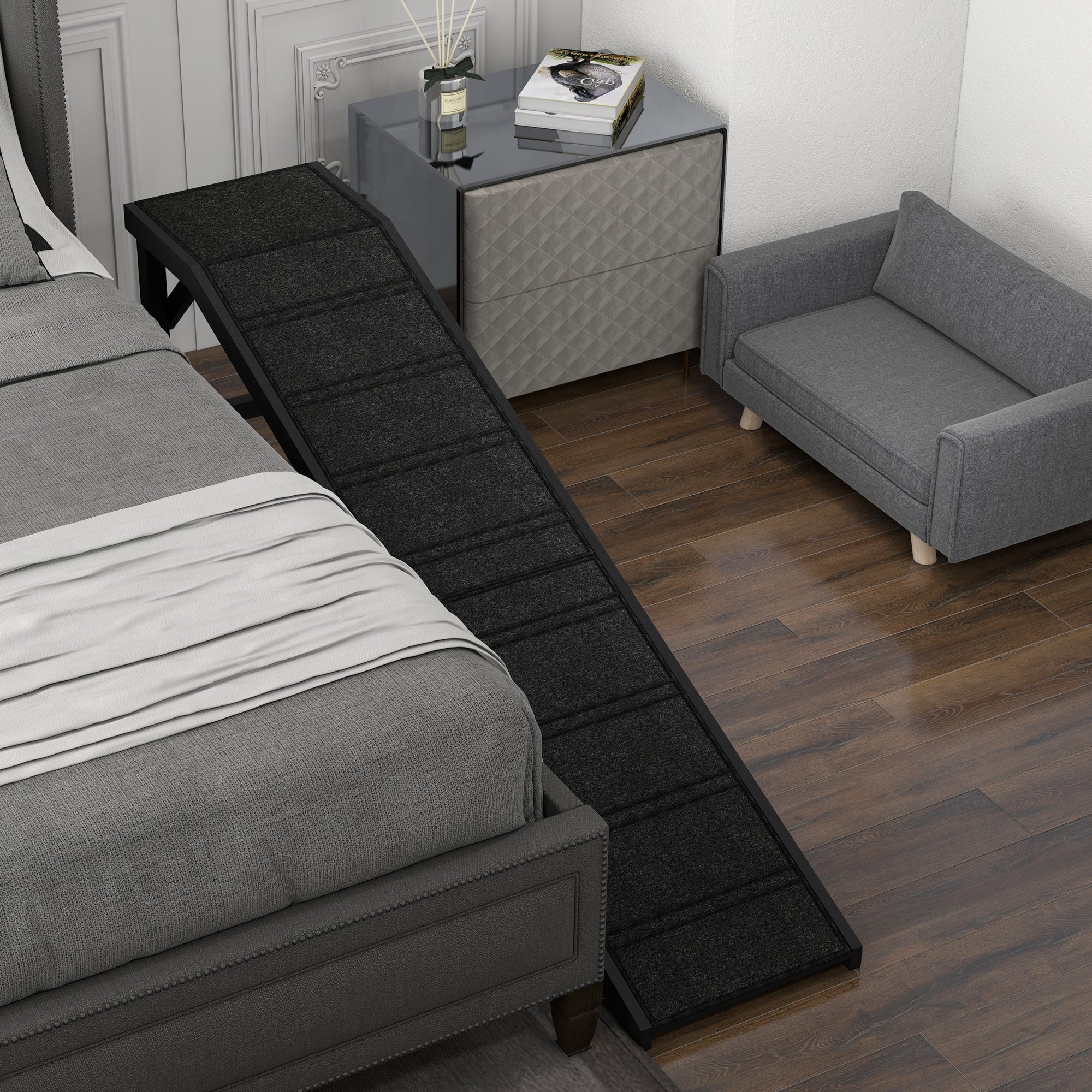Dog Ramp w/ Non-Slip Carpet and Top Platform, 74" x 16" x 25", Black